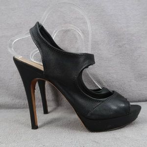 Via Spiga Women, 8.5 Black Leather, Slingback Platform, Stiletto Pumps Heels